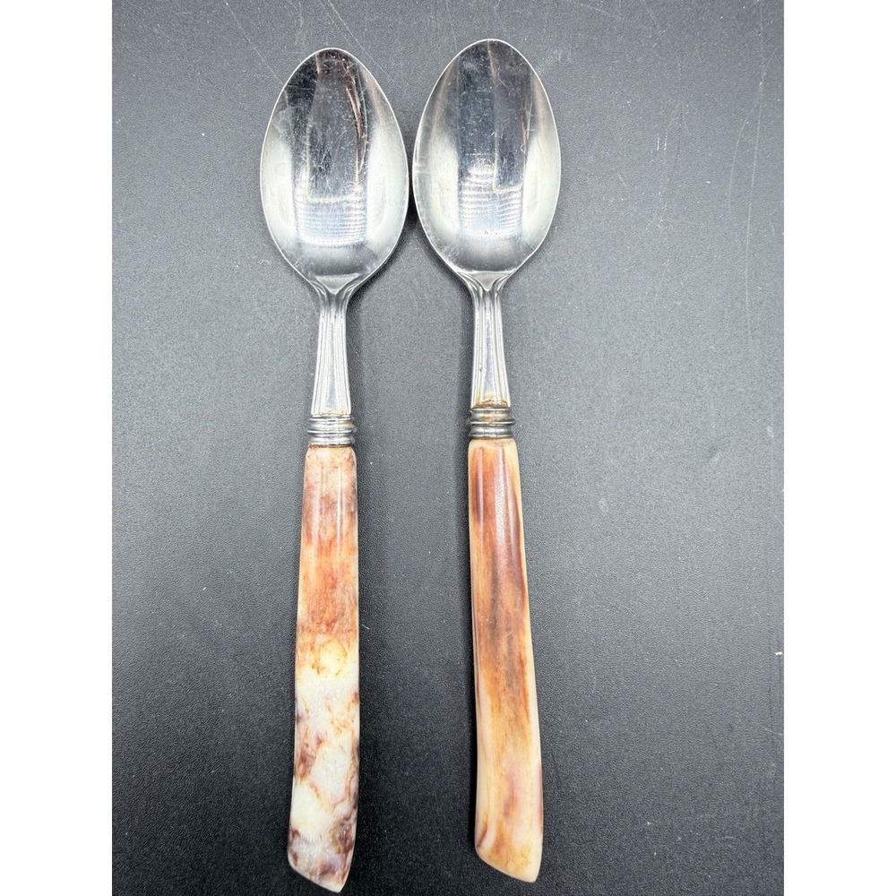 VTG MB Hollow Ground Galaxie Stainless Teaspoons Set 2 Japan MCM Bakelite Handle